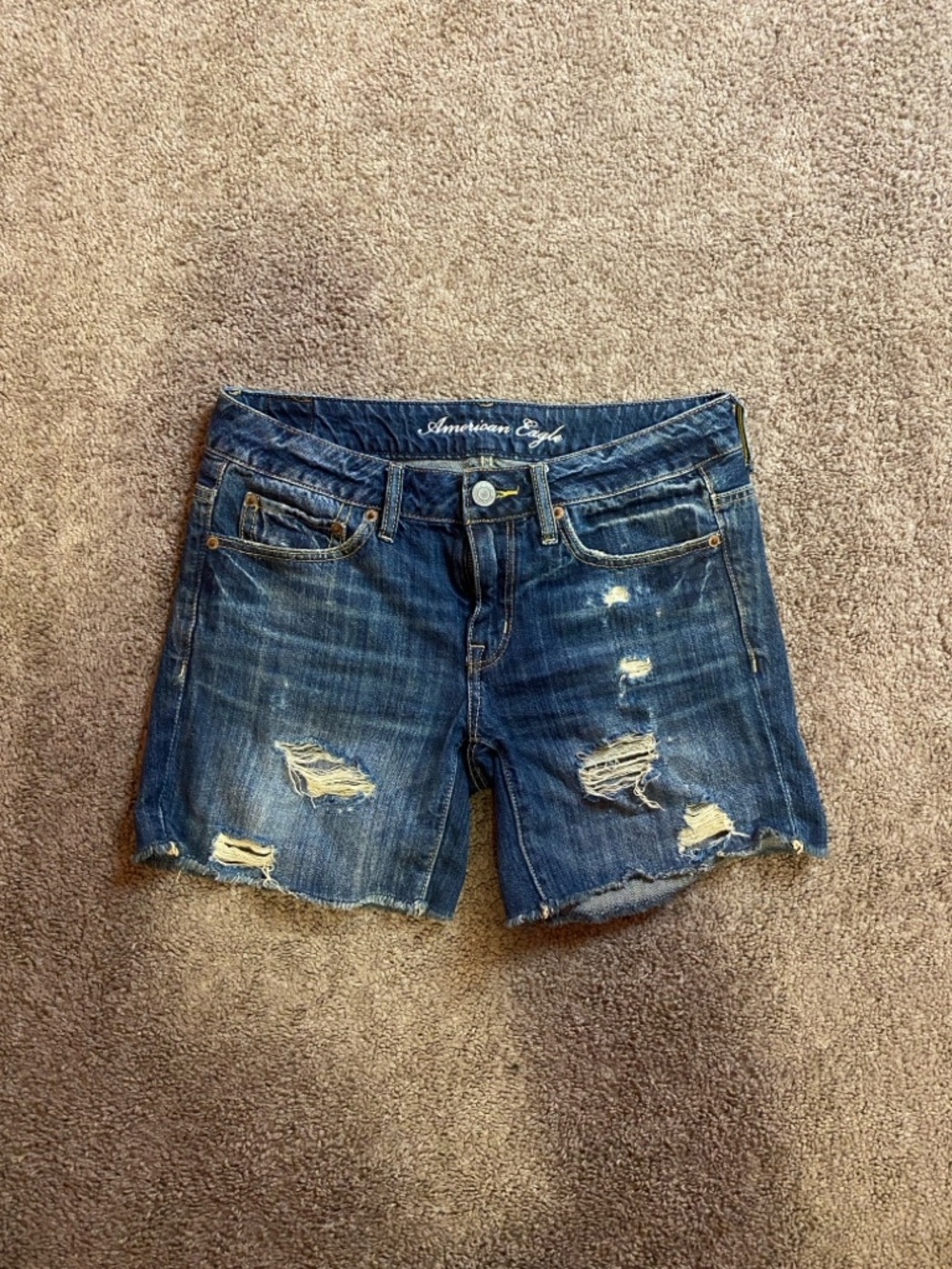 American Eagle Outfitters Distressed Dark Blue Denim Cutoff Shorts